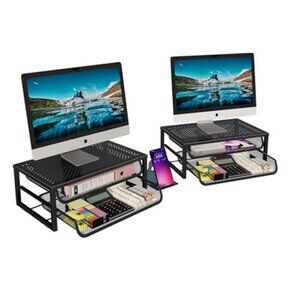 2 pack desk organizer monitor stand riser with drawer metal workspace office